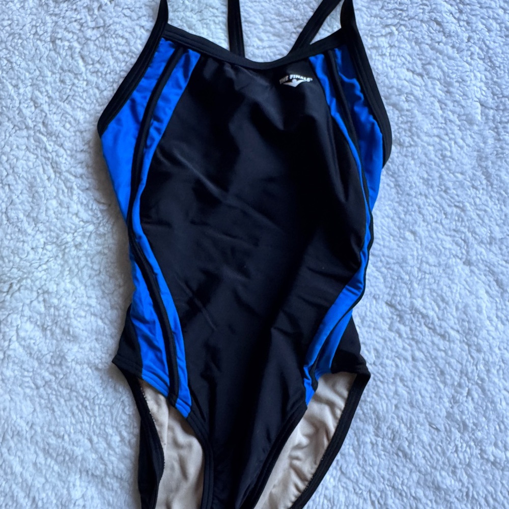 Like new THE FINALS Women’s Size 26 Reactor Butterfly Back 1-piece Black/Blue